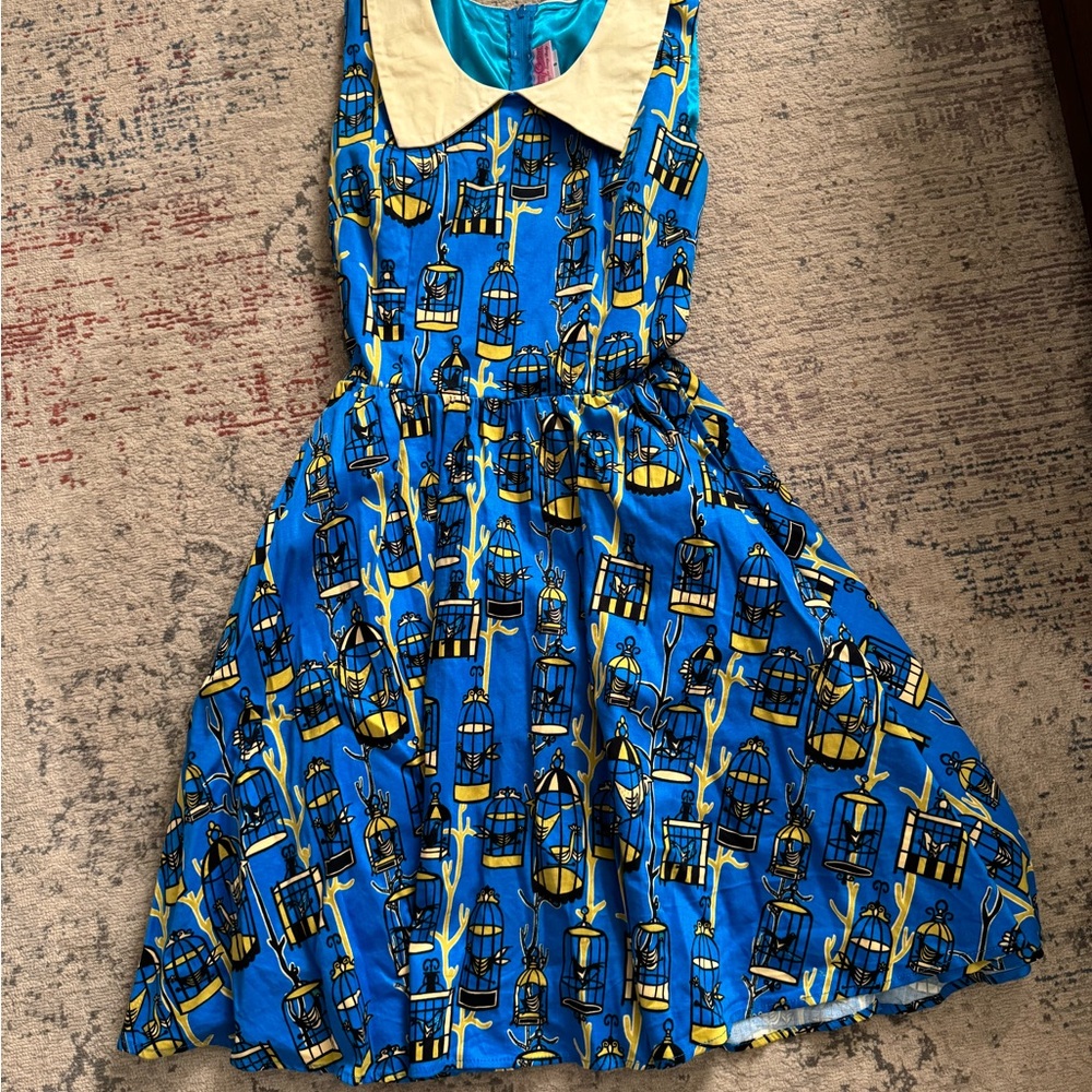 Blue and Yellow vintage inspired Birdcage Dress